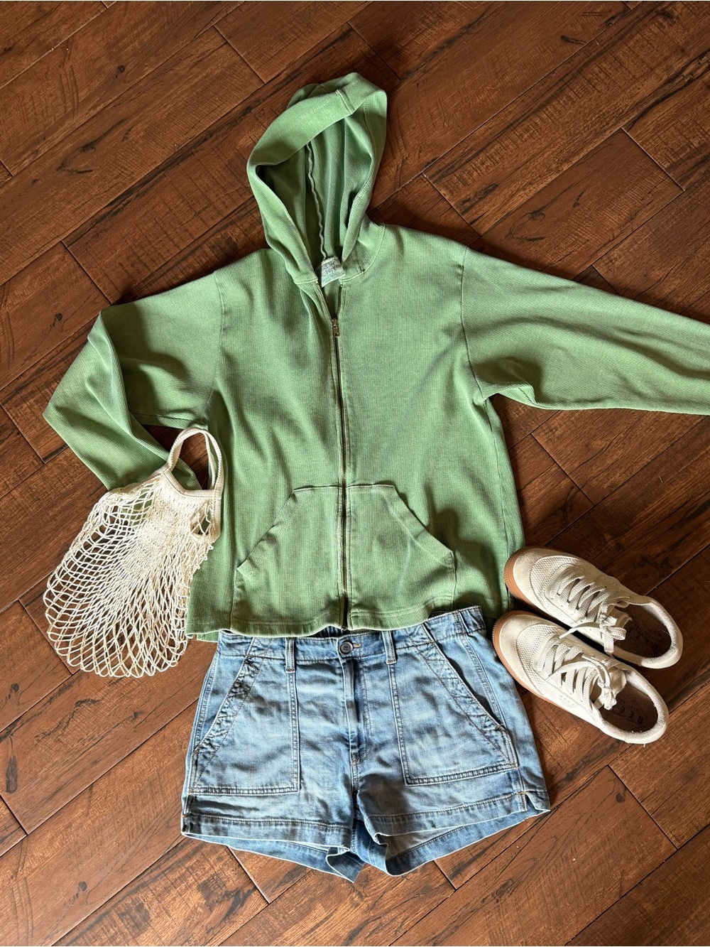Vintage 90s Fresh Produce Ribbed Zip Hoodie Sage Green Made in USA Large